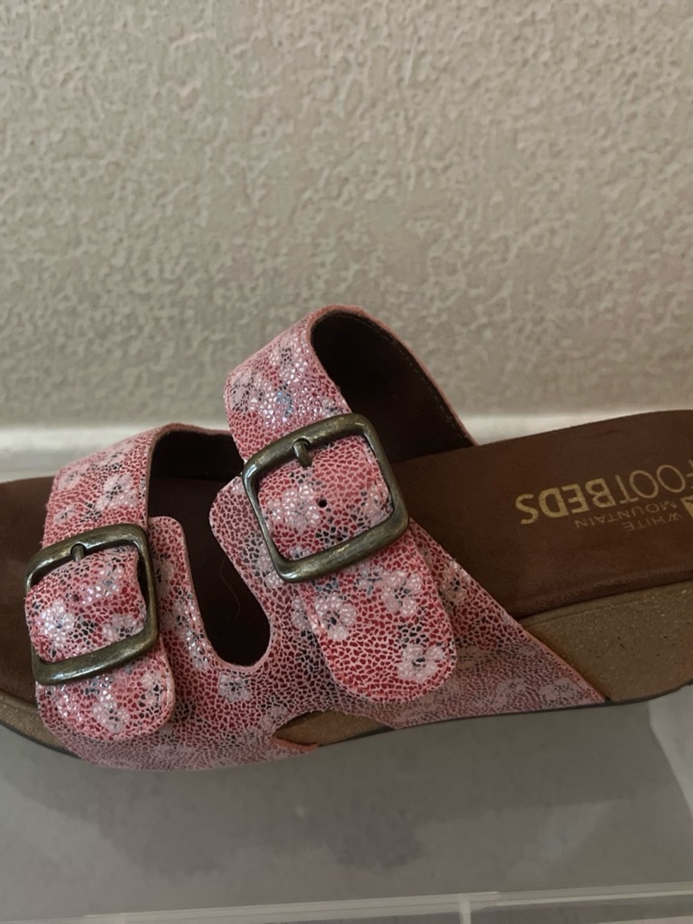 White Mountain Pink Floral Double-Buckle Slide Sandals